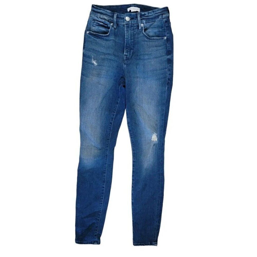 Good American Womens Jeans Size 2/26 Good Waist Ankle Skinny Distressed Blue